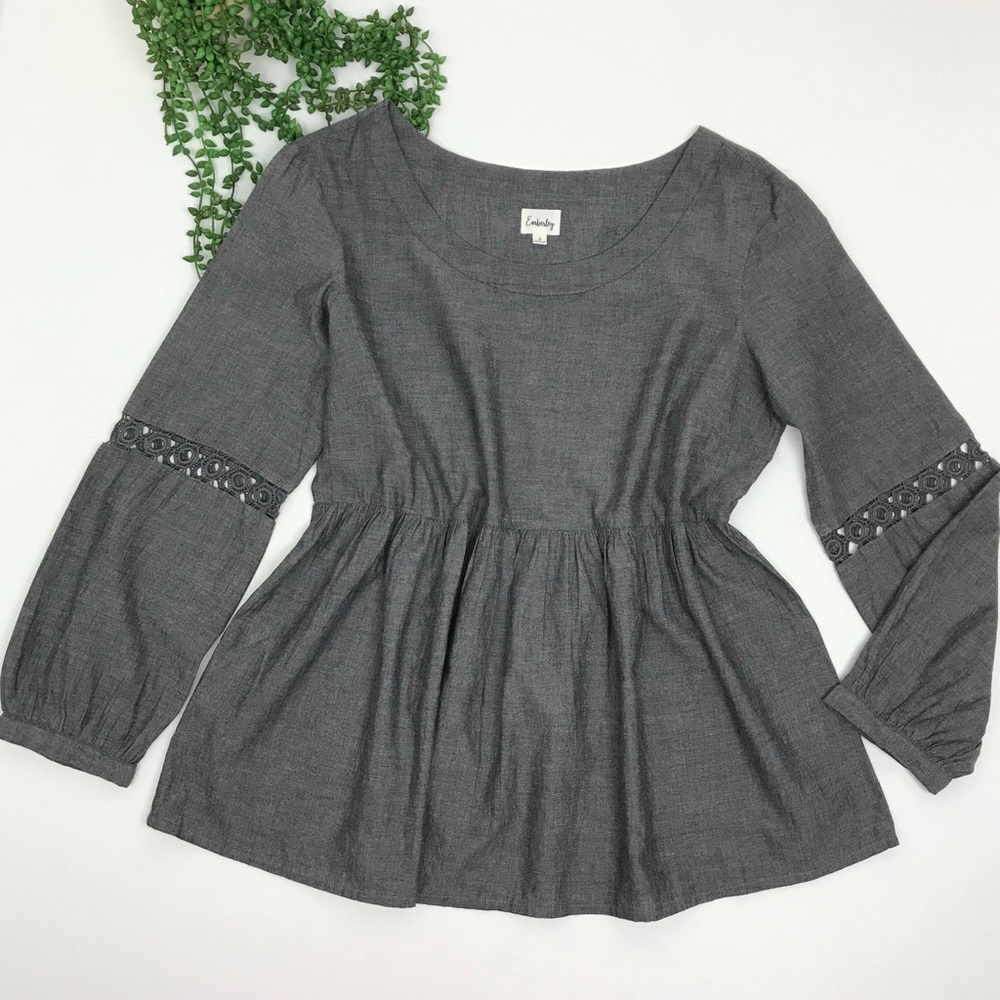 Emberley | Grey Chambray Long Sleeve Top